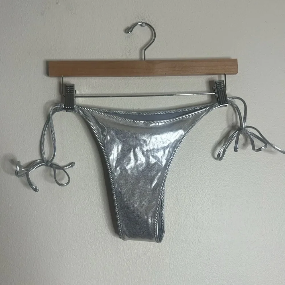 Skims metallic swim tie bikini bottom in nickel size XL
